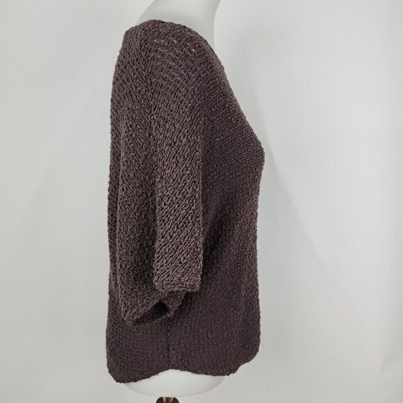 Project Brown Cotton Blend Loose Textured Knit Short Dolman Sleeve Sweater - Picture 2 of 5
